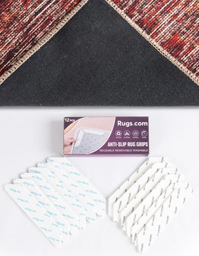 Rugs.com - 12 Pcs Rugs Tape, Non Slip Rug Pad, Reusable Washable Grippers for Rugs, Double Sided Anti Slip Rug Stoppers for Hardwood Floors to Prevent Sliding