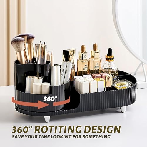Image of BIG MAKE UP BOX Rotating Makeup Organiser,compartment Cosmetic Storage,Storage of Skin Care Products, Lipstick, Perfume, Eye Shadow Brush,be Placed in the Bedroom-Black