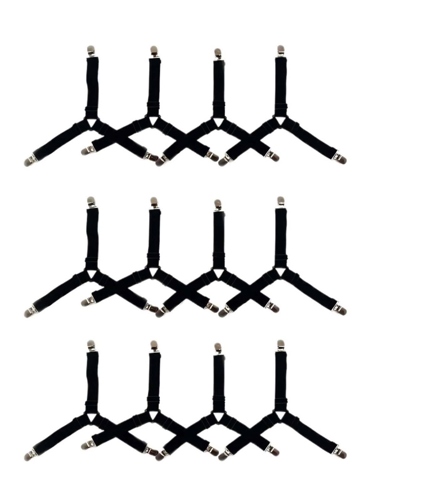 GSJNHY Bed Sheet Grippers Belt Black elastic triangle straps with sturdy metal clips, these grippers firmly hold sheet corners under mattresses for Bedding