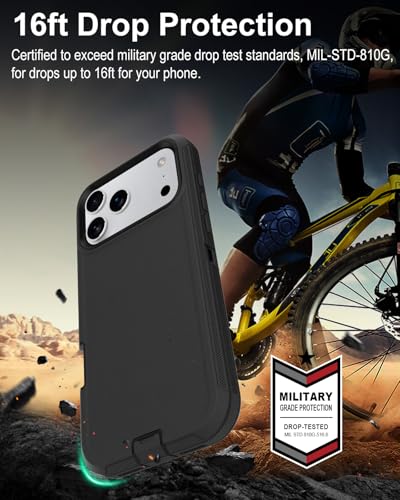 Image of for iPhone 17 Pro Max Case with Port Cover, Rubber Matte, Black | 3-Layer Heavy Duty Armor, 16ft Drop Protection, Non-Slip Shockproof & Anti-Fingerprint