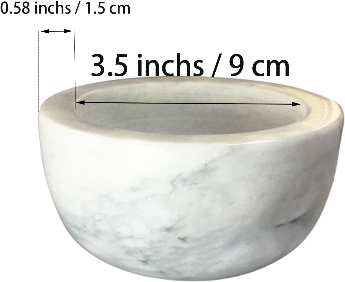 Marble Shaving Bowl，Handcrafted White Marble Later，Shaving Soap & Cream Bowl for Men，Lather Mug with Interior Grooves Builds a Rich.