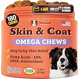 Natural Dog Company Skin & Coat Supplement for Dogs, Omega-3 Rich Salmon Oil Chews for Healthy Skin, Normal Shedding & Coat Support, with Biotin & Vitamin E, Grain-Free (180 Count)