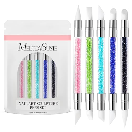 MelodySusie 5 Pcs Nail Art Sculpture Pen Acrylic Dual Tipped Brushes for Resin Nail Art Tools for Design Nail Foil Carving Drawing Effect Shaping Drawing Nail Tools for Home Salon