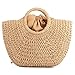 EROUGE Natural Chic Straw Bag Hand Woven Round Handle Handbags Retro Summer Beach Bag (Coyote brown)