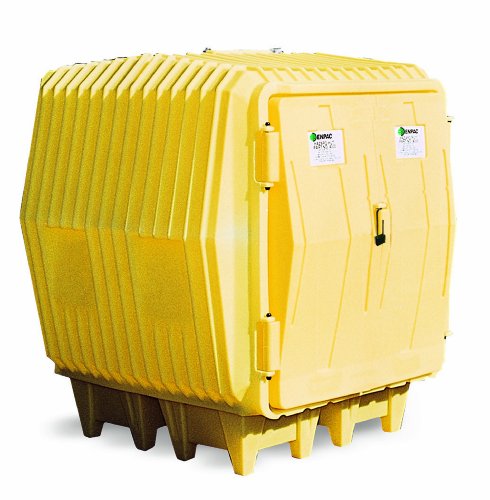 ENPAC Hazard Hut Poly Drum Shed, Yellow, UV Resistant, Molded-in Vent, Lockable Doors (Lock not Included), Forkliftable
