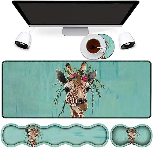 4-in-1 Gaming Mouse Pad Combo - Large Desk Mat With Wrist Rests & Coaster Leopard Print