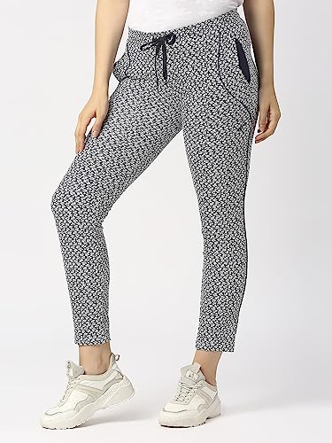 Image of Lovable Women's Cotton Printed Ankle Length Elastic-Drawstring clouser Side Pockets Printed Relaxed Fit Yoga and Track Pant-NEO Classic Track-Print ST-BK