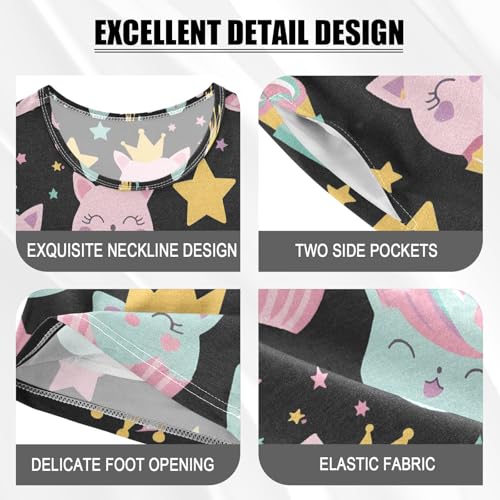 ALAZA Cat Star Cupcake Black Pajamas Set Short Sleeve Cotton Sleepwear Summer Pjs 2 Piece 5-14Y4