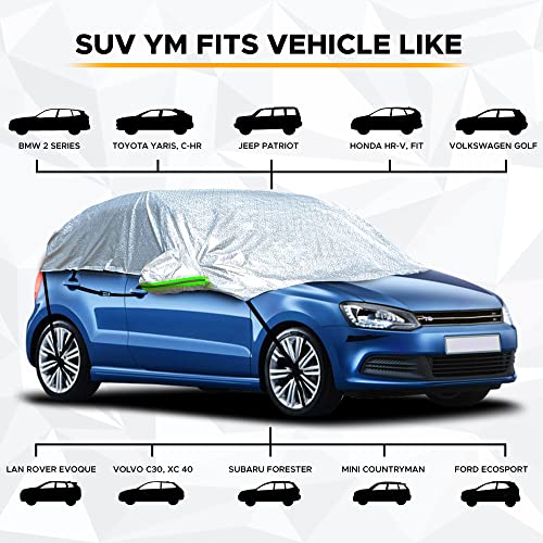 Image of EcoNour Car Windshield Snow and Frost Cover | Water-Resistant, Windproof, Dustproof | All Weather Car Front Cover | Ideal Half Car Cover Protects Your Windshield and Roof (SUV YM)