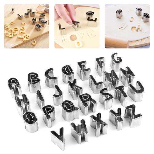Buchstaben Fondant Torte Brot und Gemüse Ausstecher Brotaustechformen Ausstechformen Keksausstecher Zubehör Essbare Kuchen Deko, 26 Buchstabenformen Edelstahl