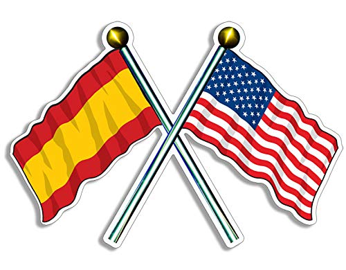 Autocollant drapeaux USA et Espagne 7,6x12,7 cm pour voiture