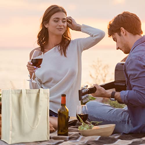 Berlune 3 Pcs Reusable 6 Bottle Wine Tote Bag with Divider Canvas Washable Portable Wine Carrier Tote Sturdy Bag for Grocery Bottle Carrier Holder for Travel Camping Picnic