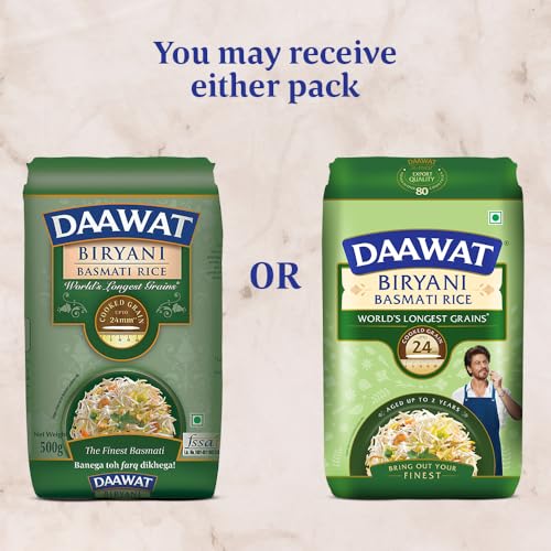 Image of Daawat Biryani Basmati Rice, 500 Grams| World's Longest Rice Grain expands 24mm* | Tasty, Non-Sticky & Rich Aroma |Naturally Aged