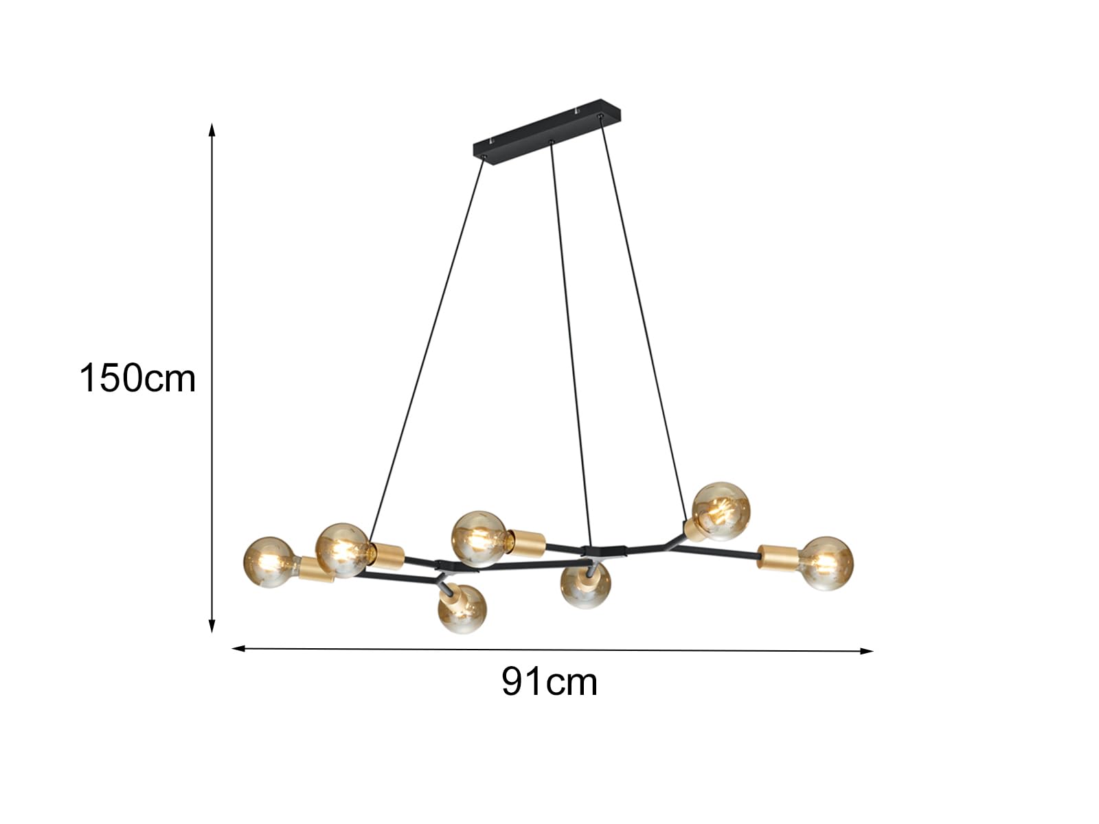 Trio Leuchten Cross 306700732 - Lampadario a sospensione, in metallo, colore: Nero opaco/bronzo, 7 x E27