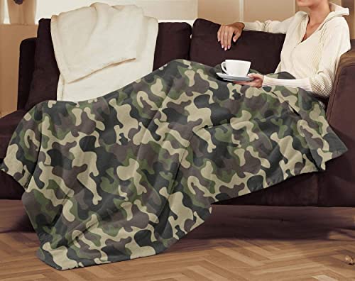 Vth Global Green Military Camouflage Camo Pattern Birthday Christmas Fleece Sherpa Blanket Bed Throw Tapestry Wall Hanging (Green Military Camo, Fleece - 50X60) #TOP1