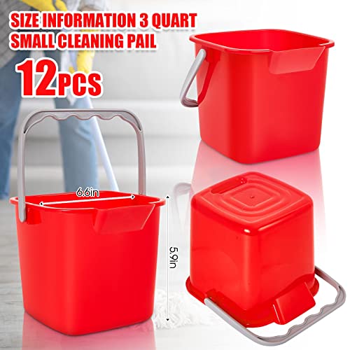 Image of Irenare 12 Pcs Sanitizing Bucket 3 Quart Cleaning Pail Small Detergent Square, Spout and Handle Plastic Utility Sanitizer Buckets for Restaurant Kitchen Home Offices (Red)