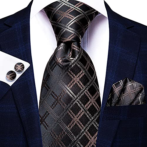 Image of Hi-Tie Men Ties Sets Silk Stripe Paisley Necktie Pocket Square Cufflinks for Business Wedding