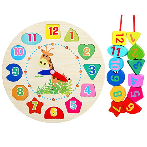IWILCS Reloj de aprendizaje de madera Montessori, juguete de madera para aprender a leer Montessori, juguete educativo para ni�os a partir de 3 a�os