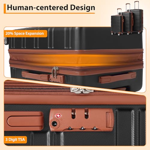 3 Piece Suitcase Set, Hardshell Luggage Set Expandable (20''/24''/28''), ABS Carry On Suitcase With TSA Locks, Lightweight Hardside Luggage With Double Spinner Wheels2