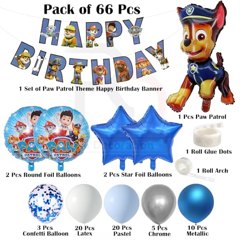 Image of Rozi Decoration Paw Patrol Theme Balloons Garland Decorations Combo Kit for Boys, Girl Birthday Parties Decorations, Happy Birthday Decoration Paw Patrol Dog Theme Birthday Decor Pack of 66 Pcs