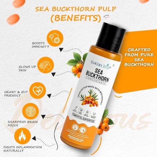 Image of Baton Himalayan Sea Buckthorn Pulp Pure Berry Concentrate, Rich in Omega 3-6-7-9 & Vitamin C, Immunity Booster, No Sugar Added, Supports Skin & Heart Health (100ml Pack 1)