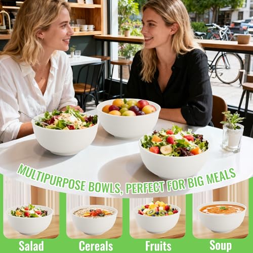 Image of Large Salad Bowl, Wheat Straw Bowls Set 60 OZ, Unbreakable Big Bowls Set of 6, Large Serving Bowls for Kitchen, Cereal, Ramen, Soup, Microwave & Dishwasher Safe, White
