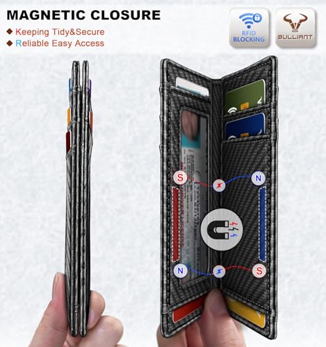 Image of BULLIANT Slim Wallet For Men 12Cards,Magnetic Flip Build-in Money Clip Airtag Compatible-RFID Blocking