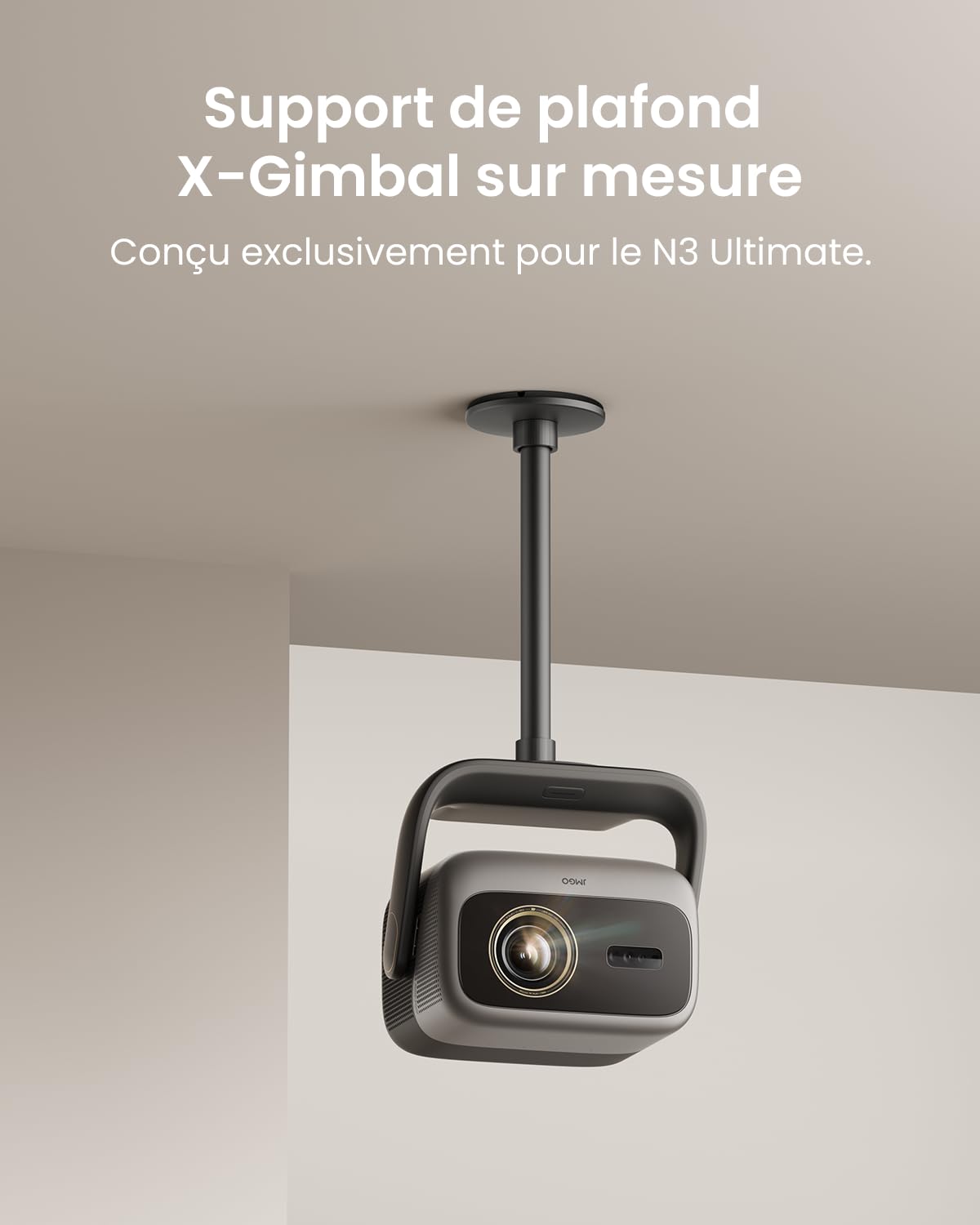 JMGO N3 Ultimate Support de Plafond Original pour Projecteur, X-Gimbal 360° Rotation, Gestion des Câbles Dissimulée, Aluminium Aéronautique, Fixation Sécurisée