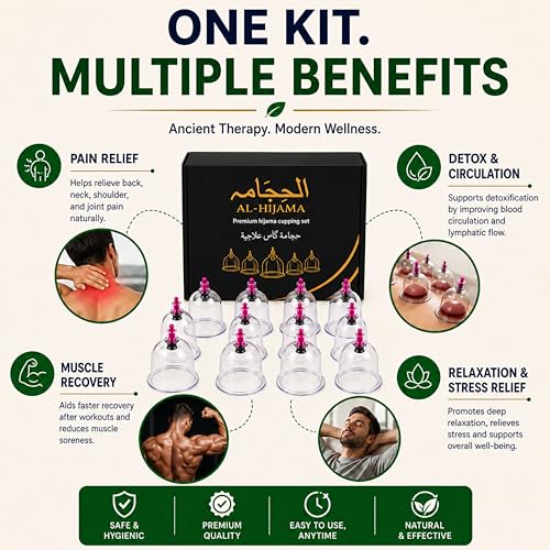 Image of Premium Hijama Cupping Therapy Set for Pain Relief, Muscle Recovery, Detoxification and Blood Circulation Improvement| Professional Vacuum Suction Cups Kit with Strong Pump for Home and Clinical Use|Durable, Skin-Safe Medical Grade Material for Safe and Effective Treatment| (Black Pump and 24 Cups (4 Pair, Size 1-6)
