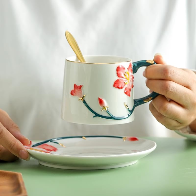 Floral Ceramic Coffee Cup Set Women’s Afternoon Tea Set-Color4