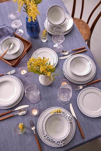 Elegante juego de 24 piezas de porcelana azul. Incluye platos, cuencos y platos de postre. Apta para microondas y lavavajillas