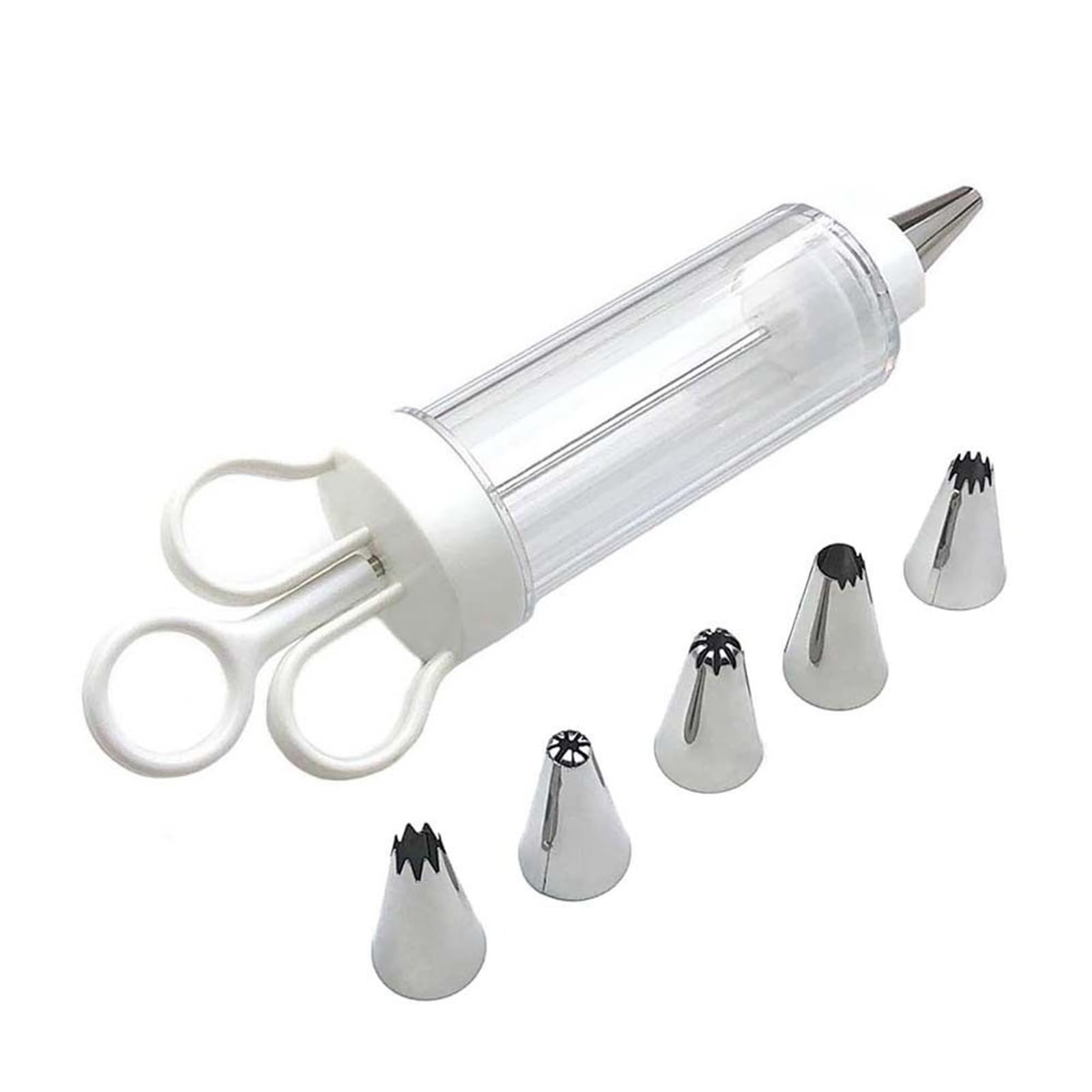 gifthub White Cupcake Icing Piping Kit,Easy to Use,Plastic Reusable Cupcake Injector with 6 Stainless Steel Icing Nozzles,Durable Dessert Cream Decorating Tools for Cooking Baking(8.86x2.60x1.77 Inch)