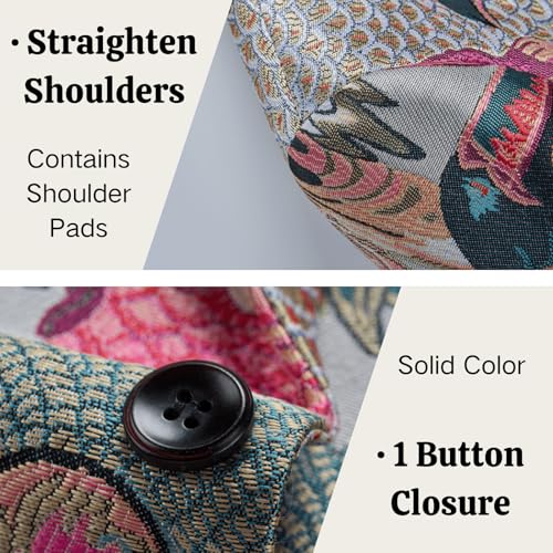 UNINUKOO Mens Blazer Printed Suit Jacket 1 Button Slim Fit Floral Dinner Sport Coat Blazers US Size 42 Gray Pink4