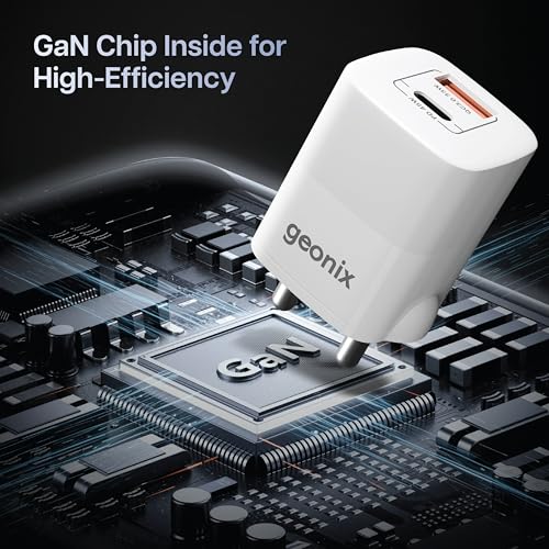 Image of Geonix Atomic G45, Gan Chrger, 45W GaN Charger | Dual Port USB & Type-C Fast Charging Adapter for iPhone 16-11 Series, iPad, Android Phones, Laptop, Tablet, Power Bank (White)