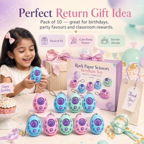 Image of Toy Imagine Rock Paper Scissors Game Keychains for Kids (Pack of 10) Finger Game Key Rings, Fun Birthday Return Gifts, Party Favours, Classroom Prizes & Goodie Bag Fillers, Multicolor