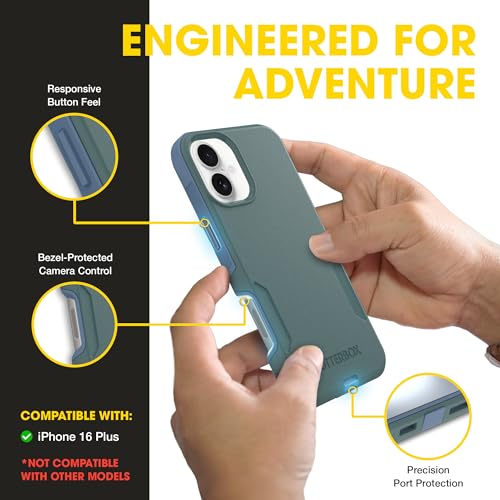 Image of OtterBox iPhone 16 Plus (Only) - Commuter Series Case - Built-in MagSafe - Thin, Dual-Layer, Pocket-Friendly, Port Cover - Saltwater Breeze (Sage /Blue)