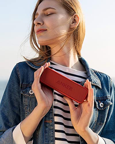 Image of Anker SoundCore 2 Portable Bluetooth Speaker with Better Bass, 24-Hour Playtime, 66ft Bluetooth Range, IPX5 Water Resistance & Built-in Mic, Dual-Driver Wireless Speaker (Red)