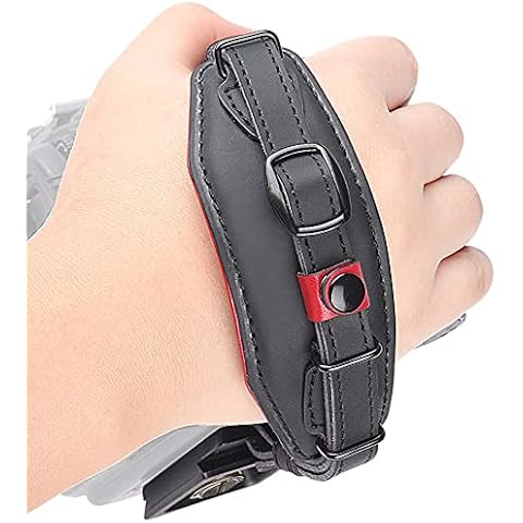 Camera Leather Wrist Hand Strap, LYNCA E6 Comfortable Camera Wrist Hand Grip Band with Quick Release Plate, Superior Hand Grip Stability & Security for Canon Nikon Sony DSLR Camera and More (Black) Cover