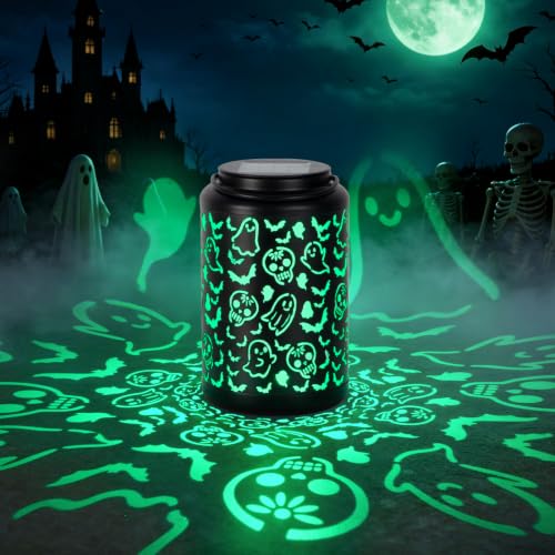 KANPONN Halloween Decorations Outdoor Skull&Ghost Solar Lantern Green Light - image 1