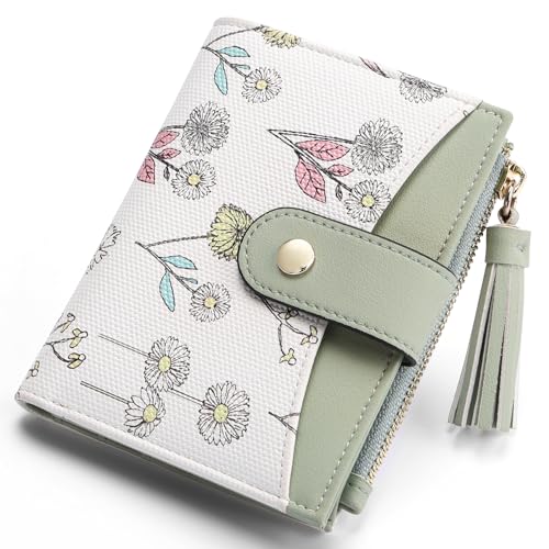 yiijay Small Wallet for Women RFID Blocking Tassle Bifold Slim Thin Leather Wallet Credit Card Holder Wallet Ladies Mini Wallet with Widened Zipper Pocket