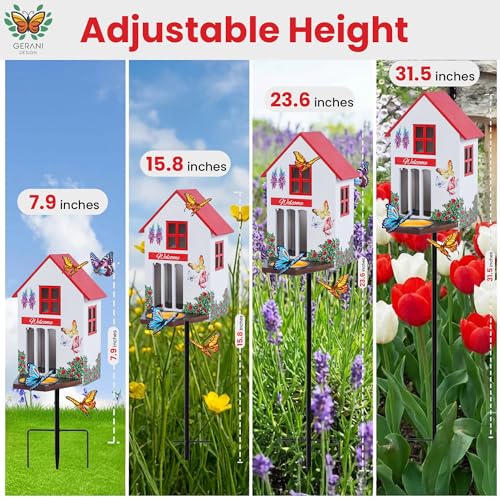 Image of Butterfly House and Feeder for Outside - Wooden Butterfly Shelter with Metal Stake for Garden - 3 Mount Options - Weatherproof - Easy Cleaning - Butterfly Habitat & Garden Decor