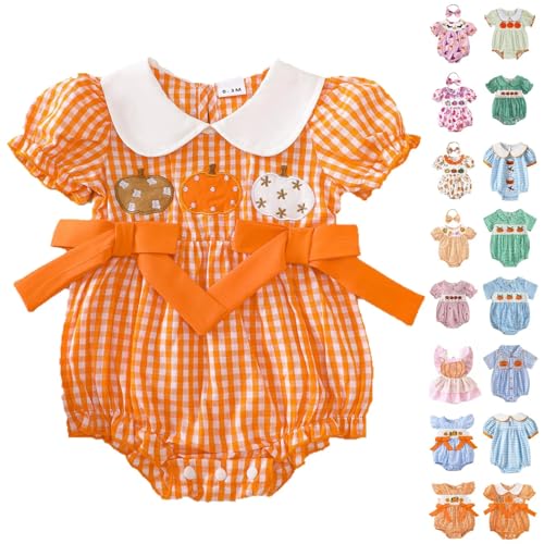 Halloween Baby Outfit Pumpkin Embroidery Bubble Short Sleeve Romper Newborn First Halloween Outfit Toddler Fall Bodysuit3