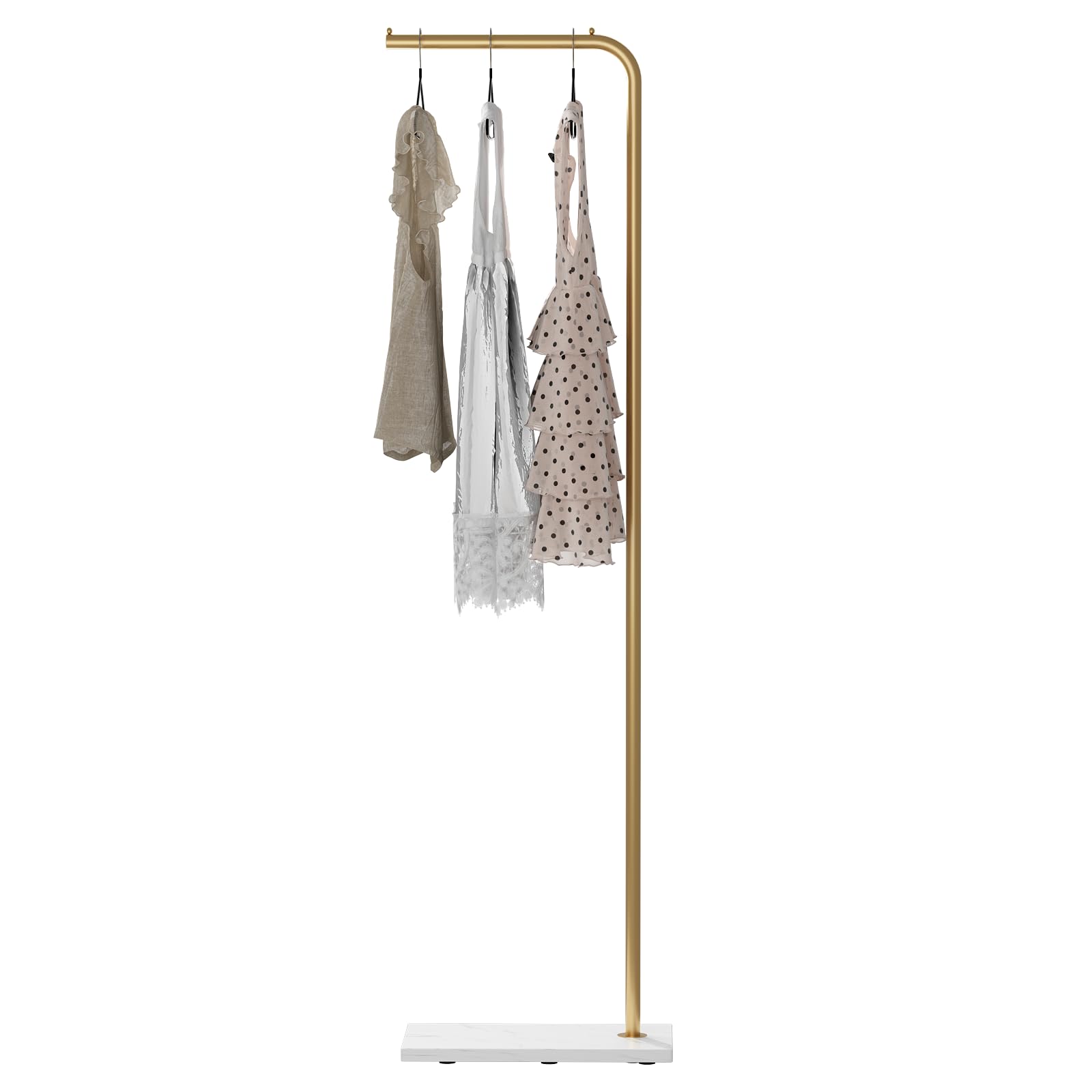 DR.IRON Gold Coat Racks, Metal Coat Racks Freestanding with Crossbar and Heavy Base, Modern Coat Rack Stand, L Shaped Clothing Rack for Entryway, Bedroom, Living Room or Office