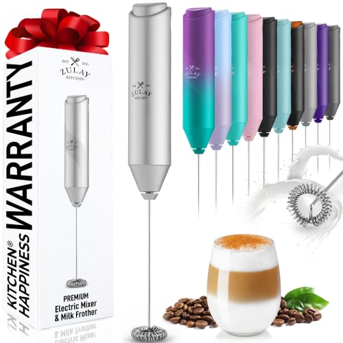 Image of Zulay Kitchen Powerful Milk Frother Wand - Handheld Stainless Steel Drink Mixer for Coffee, Lattes, Cappuccino, Matcha - Battery Operated FrothMate Gift - Silver