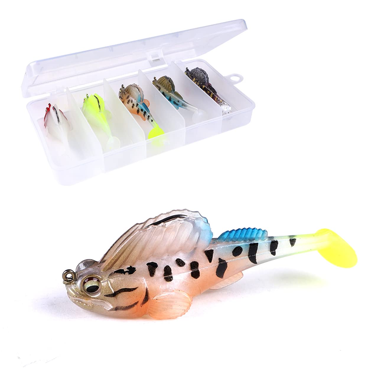 TAIGEK Fishing Jig Lure Bottom Swimbait, Weedless Plastic Fishing Lures with Soft Paddle Tail Jig Lure,Trout Pike Bass Fishing Jigs with Paddle Tail (14, 7.5cm)