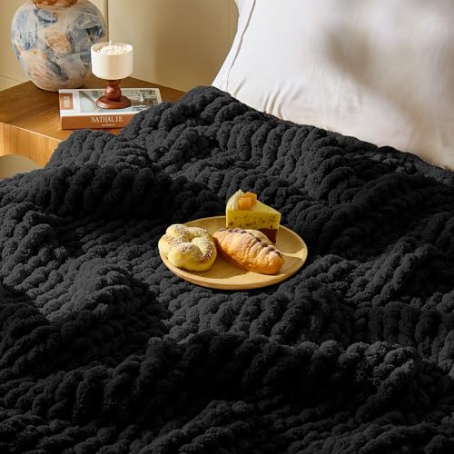 Image of Inhand Chunky Chenille Yarn for Hand Knitting,Thick Bulky Blanket Yarn for Crocheting,Soft Fluffy Yarn for Crochet Birthday Gifts for Men /Women /Beginners,18 Pack (29.5Yds /8.4oz Each),Jet Black
