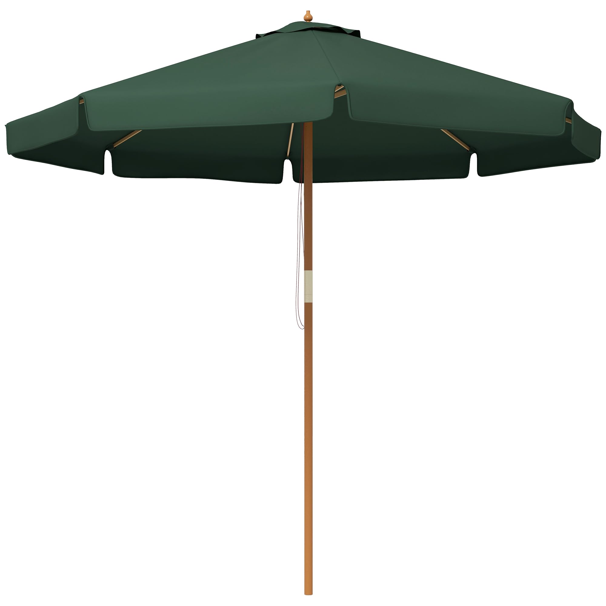 Outsunny Sombrilla de Jardín Ø325x250 cm Parasol de Madera con Sistema de Polea Techo de Ventilación y 8 Varillas de Bambú para Terraza Balcón Exterior Verde