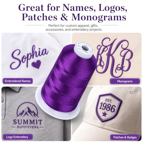 Image of Simthread 5500Yds /5000M 40WT Polyester Embroidery Thread Dark Grape S099 | High-yardage 5000M spool offers smooth feeding and stable 40WT polyester thread for home and commercial embroidery machines.