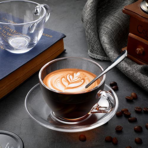 6.4 Oz Espresso Cups Demitasse Clear Glass Espresso Drinkware Demitasse Cups Espresso Cups With Saucers Set Tea Cup And Saucer Set Of 6 With Stainless Steel Mini Spoon For Hostess Coffee Lover #TOP2