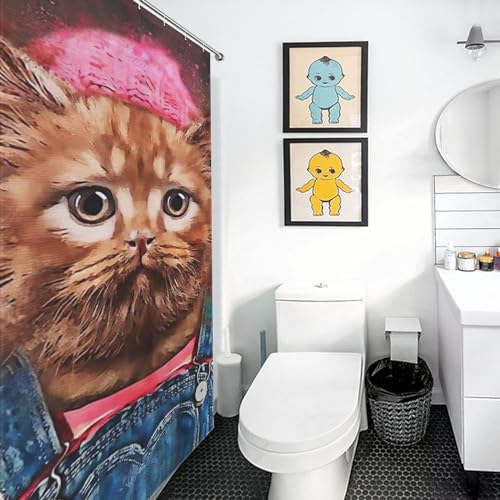 Rideau de douche chat imperméable 152x183 cm avec crochets